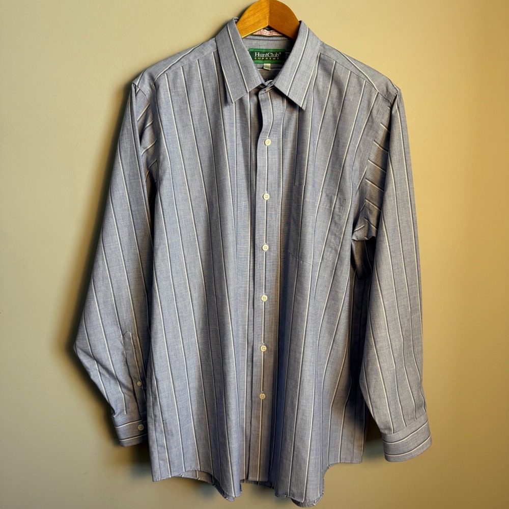 Hunt Club Mens Vintage Striped Button Up Shirt Long‎ Sleeve Size 16.5 Classic